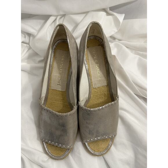 Jack Rogers Women’s Palmer Silver Espadrilles Wedge Heels Sandals Size 9M - Picture 2 of 7